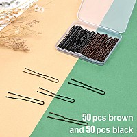 Tsmaddts Hair Pins For Women 24 Inch U Shaped Hair Pin 50Pcs Brown And 50Pcs Balck Ballet Bun Pin With Storage Box