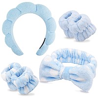 Chanaco Spa Wrist Bands For Washing Face Makeup 6Pcs Fuzzy Bow Tie Hair Accessories With Sponge And Skincare Headbands For Wom