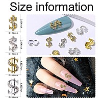 Silpecwee 20Pcs Alloy Money Dollar Nail Charms 3D Silvergold Dollar Sign Rhinestones Nail Art Charms Shiny Money Sign Nails Des