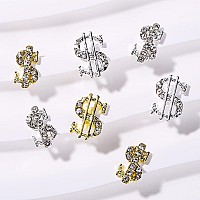 Silpecwee 20Pcs Alloy Money Dollar Nail Charms 3D Silvergold Dollar Sign Rhinestones Nail Art Charms Shiny Money Sign Nails Des