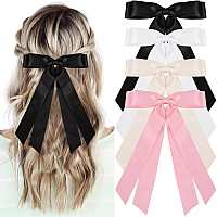 4Pcs Hair Bows Black Pink Small Bow Hair Clips White Beige Tassel Ribbon Bowknot Hair Clips For Women Girls Solid Metal Bowknot