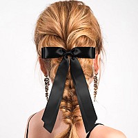 4Pcs Hair Bows Black Small Bow Hair Clips White Beige Tassel Ribbon Bowknot Hair Clips For Women Girls Solid Metal Bowknot Barr