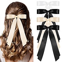 4Pcs Hair Bows Black Small Bow Hair Clips White Beige Tassel Ribbon Bowknot Hair Clips For Women Girls Solid Metal Bowknot Barr