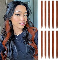 Feshfen Colored Hair Extensions Copper Clip In Hair Extension 10 Pcs Highlight Colorful Hair Piece Straight Synthetic Clip In H