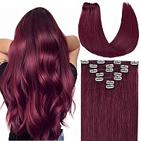 Befana Dark Red Clip In Hair Extensions Real Human Hair18Inch 7Pcs 80G Straight Silky Hair Extensions Clip In For Women 99J Bur