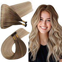 Ugeat Itip Human Hair Extensions Balayage Brown To Honey Blonde With Platinum Blonde I Tip Hair Extensions Human Hair Blonde Pre