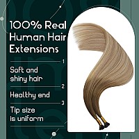 Ugeat Itip Human Hair Extensions Balayage Brown To Honey Blonde With Platinum Blonde I Tip Hair Extensions Human Hair Blonde Pre