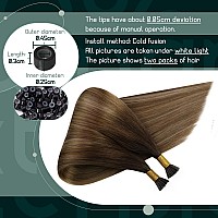 Ugeat Itip Human Hair Extensions Brown To Golden Brown Mix Dark Ash Blonde Ombre I Tip Hair Extensions Real Human Hair For Short