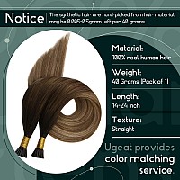 Ugeat Itip Human Hair Extensions Brown To Golden Brown Mix Dark Ash Blonde Ombre I Tip Hair Extensions Real Human Hair For Short