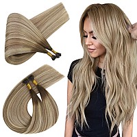 Ugeat Ombre I Tip Hair Extensions Human Hair Dark Brown Balayage Ash Brown Ombre Light Blonde 16 Inch Real Itip Hair Extensions