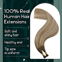 Ugeat Ombre I Tip Hair Extensions Human Hair Dark Brown Balayage Ash Brown Ombre Light Blonde 16 Inch Real Itip Hair Extensions