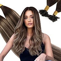 Ugeat Hair Extensions U Tip Balayage Human Hair Extensions 14 Inch Remy Human Hair Keratin Fusion Tip Hair Extensions Chocolate