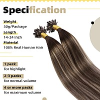 Ugeat Hair Extensions U Tip Balayage Human Hair Extensions 14 Inch Remy Human Hair Keratin Fusion Tip Hair Extensions Chocolate