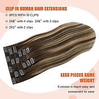 Ugotrays Balayage Hair Extensions Real Human Hair Ombre Medium Brown Fading To Caramel Blonde 18Inches 70G Highlights 100 Human