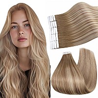 Ugeat Tape In Extensions Human Hair Balayage Hair Extensions Tape In Light Brown Mix Platinum Blonde Hair Extensions Ombre Seaml