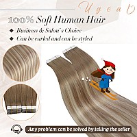 Ugeat Tape In Extensions Human Hair Balayage Hair Extensions Tape In Light Brown Mix Platinum Blonde Hair Extensions Ombre Seaml