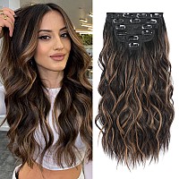 Fliace Clip In Hair Extensions 6 Pcs Natural Soft Hair Blends Well Lonng Wavy Hairpieces20Inch 6Pcs Blackdark Mix Light