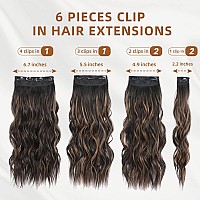 Fliace Clip In Hair Extensions 6 Pcs Natural Soft Hair Blends Well Lonng Wavy Hairpieces20Inch 6Pcs Blackdark Mix Light