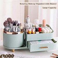 Rotating Makeup Organizer For Vanity With Brush Holder And Drawer Cosmetic Makeup Storage Large Spinning Makeup Skincare Organ