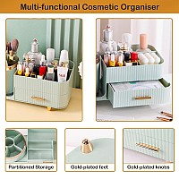 Rotating Makeup Organizer For Vanity With Brush Holder And Drawer Cosmetic Makeup Storage Large Spinning Makeup Skincare Organ