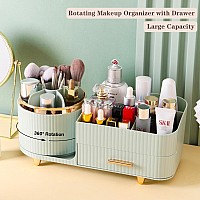 Rotating Makeup Organizer For Vanity With Brush Holder And Drawer Cosmetic Makeup Storage Large Spinning Makeup Skincare Organ