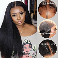 Beauty Forever Bye Bye Knots Wig 7X5 Pre Cut Lace Yaki Straight Wig Pre Bleached Invivisble Knots Put On And Go Glueless Wigs