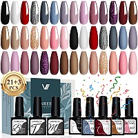 Vanreesa 24 Pcs Gel Nail Polish Set 21 Colors Gel Nail Polish With Base Coat Glossy Matte Top Coat Pink Nude Gray Blue Red Bro