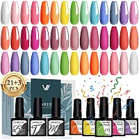 Vanreesa 24 Pcs Gel Nail Polish Set 21 Colors Gel Nail Polish Base Coat Glossy Matte Top Coat White Pink Green Blue Purple Gel