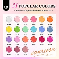 Vanreesa 24 Pcs Gel Nail Polish Set 21 Colors Gel Nail Polish Base Coat Glossy Matte Top Coat White Pink Green Blue Purple Gel