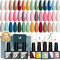 Vanreesa 24 Pcs Gel Nail Polish Set 21 Colors Gel Nail Polish Base And Glossy Matte Top Coat Pink Red Green Blue Gel Polish Co