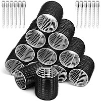 Big Selfgrip Hair Curlers Rollers With Stainless Steel Duckbill Clips For Long Medium Thick Hair And Bangs Volume Black