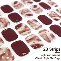 Dukasou Semi Cured Gel Nail Strips 28Pcs Flowing Like Gold Real Nail Polish Art Stickerswraps Includes Prep Pads Nail File