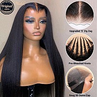 Nadula Bye Bye Knots Glueless Wig Yaki Straight Human Hair Pre Cut 7X5 Invisible Knots Hd Lace Front Put On And Go Wigs Pre Pluc