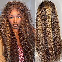 Jenniferita 32Inch Highlight Ombre Deep Wave Wig Wear And Go Glueless Transparent Lace Front Wig Human Hair Water Wave Ombre Hon