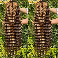 Jenniferita 32Inch Highlight Ombre Deep Wave Wig Wear And Go Glueless Transparent Lace Front Wig Human Hair Water Wave Ombre Hon