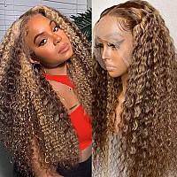 Jenniferita Highlight Ombre Deep Wave Honey Blonde Lace Front Wigs Human Hair Wear And Go Glueless 427 Highlight Transparent Hd