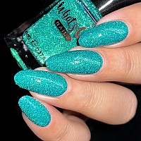 Whats Up Nails Cant Unsee Nail Polish Teal Base With Small Green Flash Reflective Glitter And Green To Blue Iridescent Shimmer