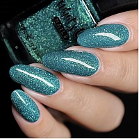 Whats Up Nails Cant Unsee Nail Polish Teal Base With Small Green Flash Reflective Glitter And Green To Blue Iridescent Shimmer