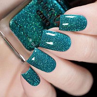 Whats Up Nails Cant Unsee Nail Polish Teal Base With Small Green Flash Reflective Glitter And Green To Blue Iridescent Shimmer