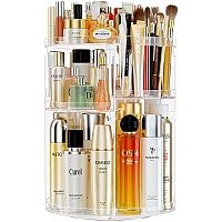 Hemtroy Makeup Organizer 360 Rotating Adjustable Skincare Organizer With Brush Holder Cosmetics Display Cases For Vanity Bathr