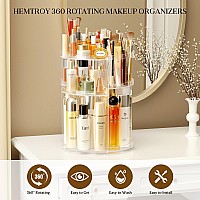 Hemtroy Makeup Organizer 360 Rotating Adjustable Skincare Organizer With Brush Holder Cosmetics Display Cases For Vanity Bathr