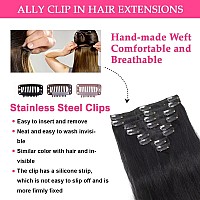 Ally Jet Black Clip In Hair Extensions Real Human Hair 105G 20 Inch 1 Jet Black Clip Ins For Women Double Weft Handmade Per S