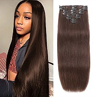 Ally Dark Brown Clip In Hair Extensions Real Human Hair 16 Inch 90G 8Pcs Seamless Clip In Hair Extensions For Black Women Remy