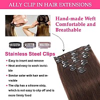 Ally Dark Brown Clip In Hair Extensions Real Human Hair 16 Inch 90G 8Pcs Seamless Clip In Hair Extensions For Black Women Remy