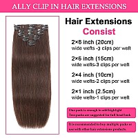 Ally Dark Brown Clip In Hair Extensions Real Human Hair 16 Inch 90G 8Pcs Seamless Clip In Hair Extensions For Black Women Remy