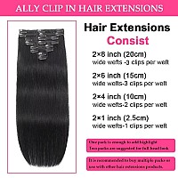 Ally Clip In Hair Extensions Real Human Hair 16 Inch 90G 8Pcs Seamless Jet Black Clip In Hair Extensions For Women Remy Human