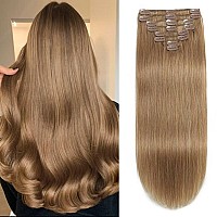 Ally Seamless Clip In Hair Extensions Real Human Hair Clip Ins For Black Women 24 Inch 110G 8Pcs Medium Light Remy Human Hair E