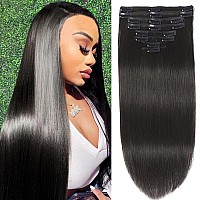 Ally Clip In Hair Extensions Real Human Hair 20 Inch Natural Black Hair Extensions Clips Double Weft Seamless Clip In Hair Ext