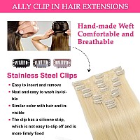 Ally Clip In Hair Extensions Real Human Hair Blonde Color Handmade Double Weft Clip Ins For Women Remy Human Hair Extensions 22