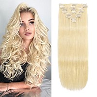 Ally Clip In Hair Extensions Real Human Hair Blonde Color 100 Unprocessed Straight Clip Ins For Women Full Head Hair Extension